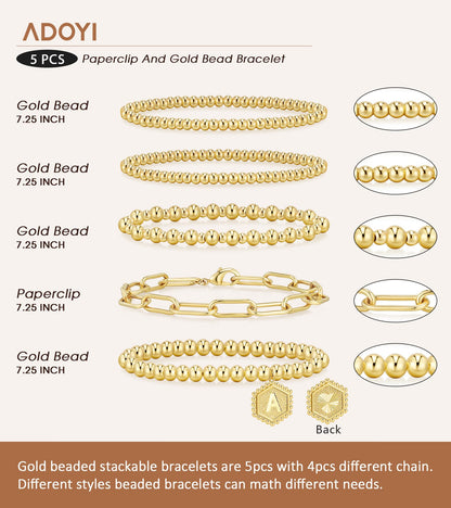 14K Gold Plated Initial Bead Ball Bracelets