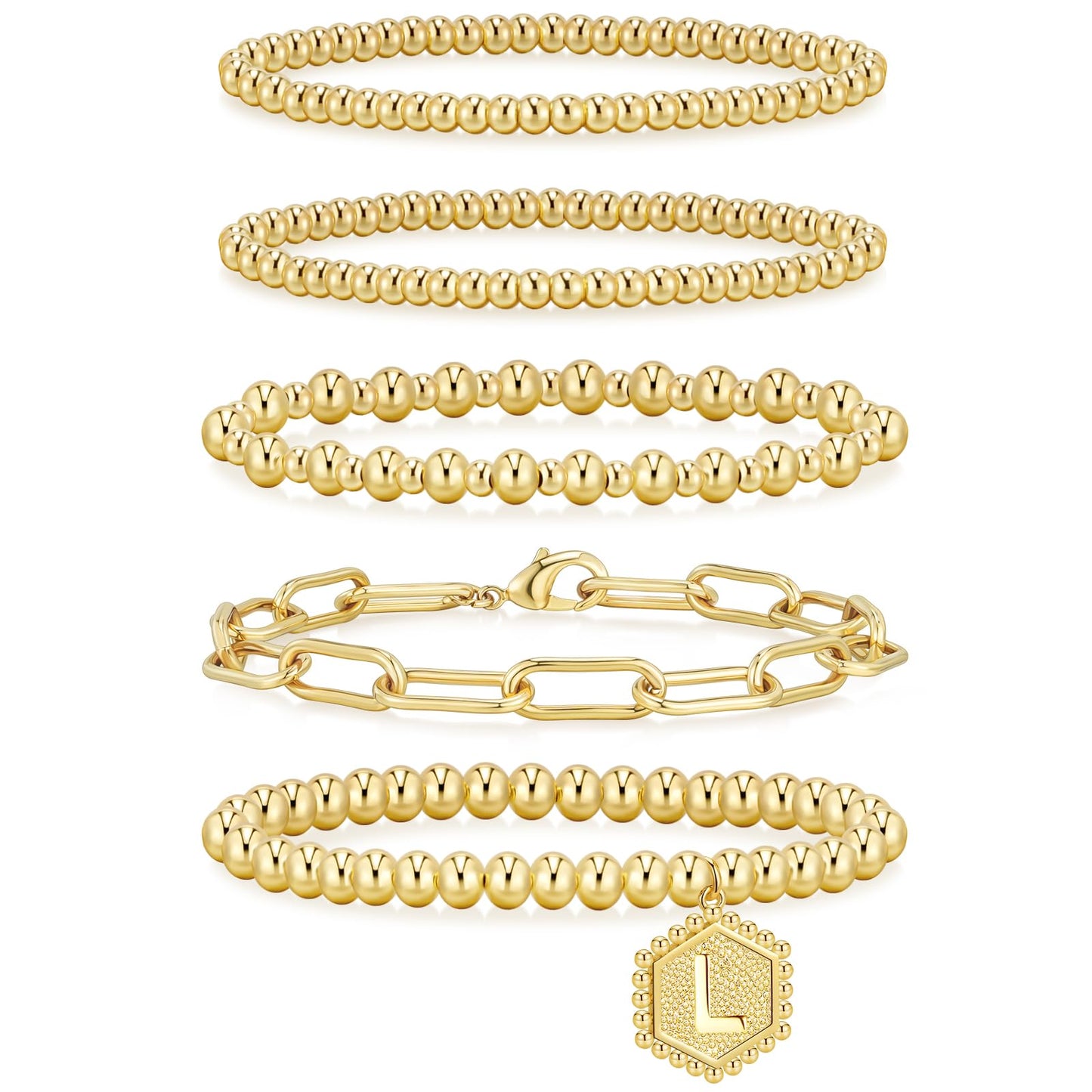 14K Gold Plated Initial Bead Ball Bracelets