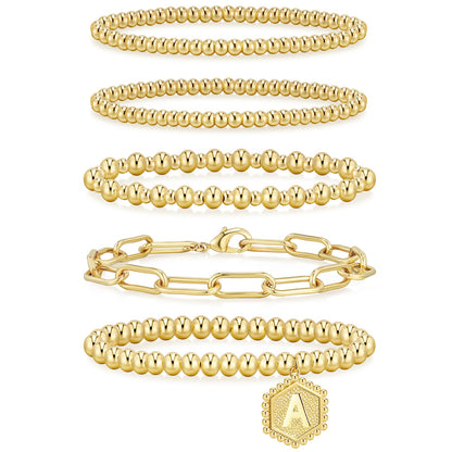 14K Gold Plated Initial Bead Ball Bracelets