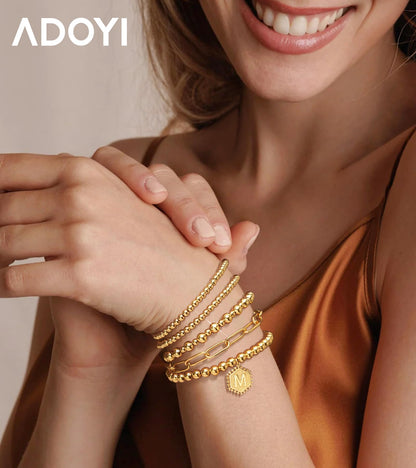 14K Gold Plated Initial Bead Ball Bracelets