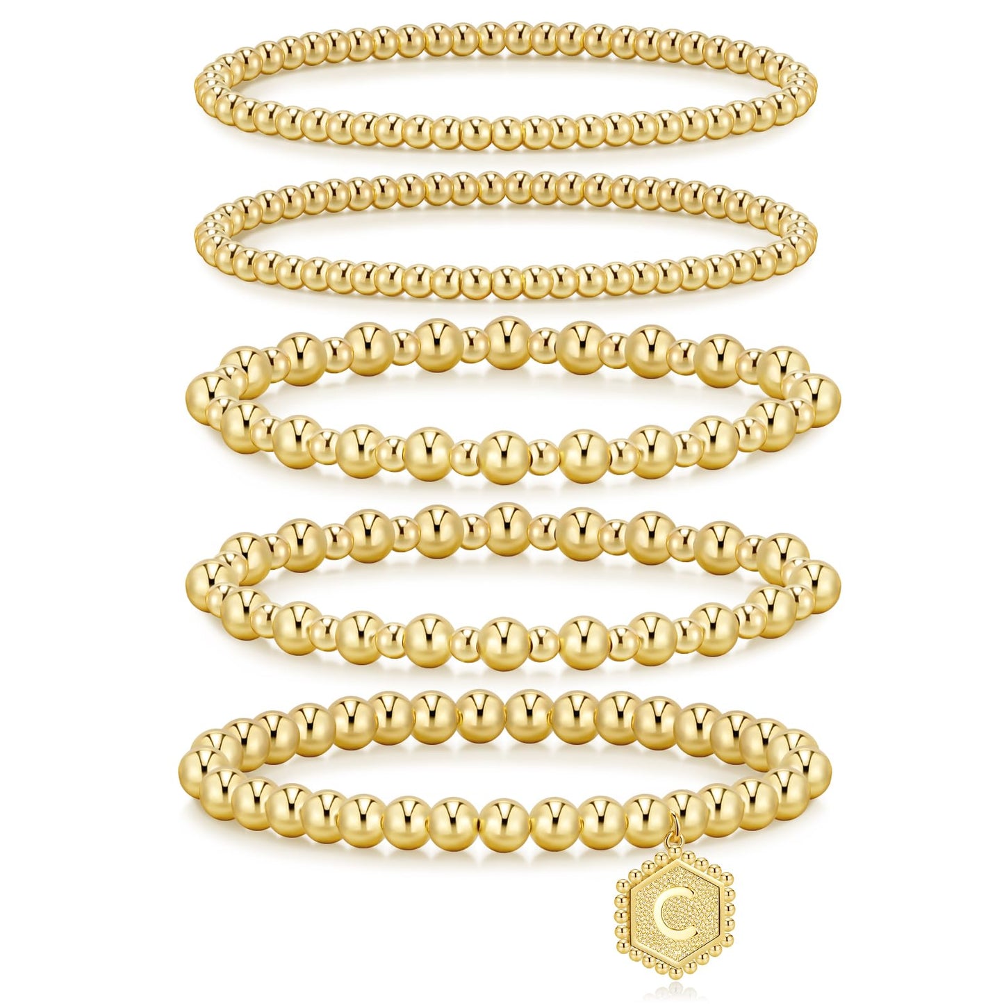 14K Gold Plated Initial Bead Ball Bracelets