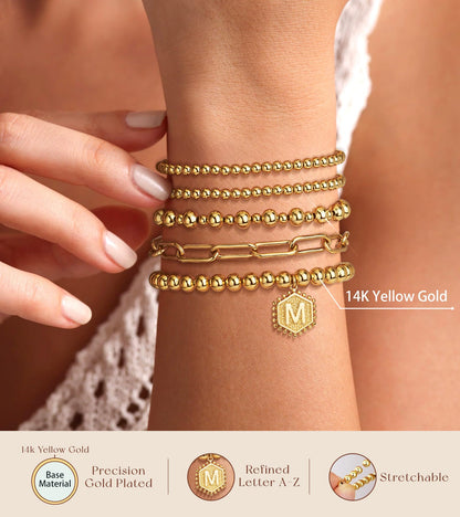 14K Gold Plated Initial Bead Ball Bracelets